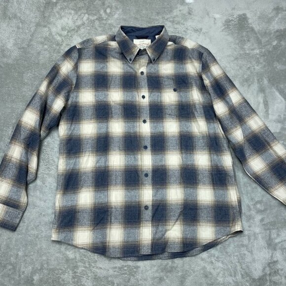 Weatherproof Vintage Mens XL Plaid Long Sleeve Button Shirt Blue & Tan a0771 - Picture 1 of 8